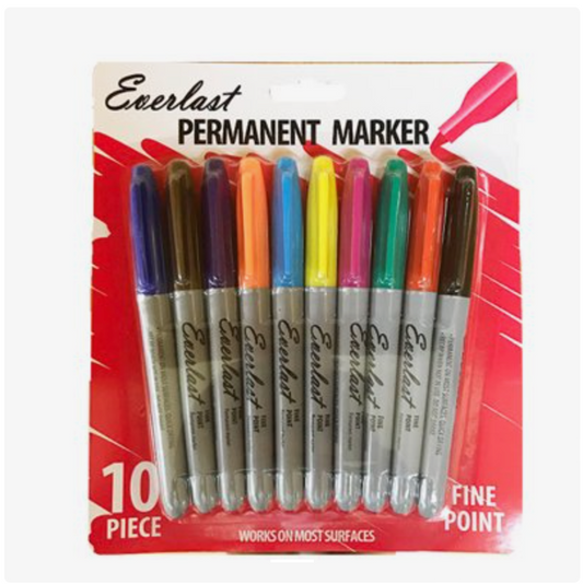 Everlast Permanent Marker Assorted Colors 10 Pack