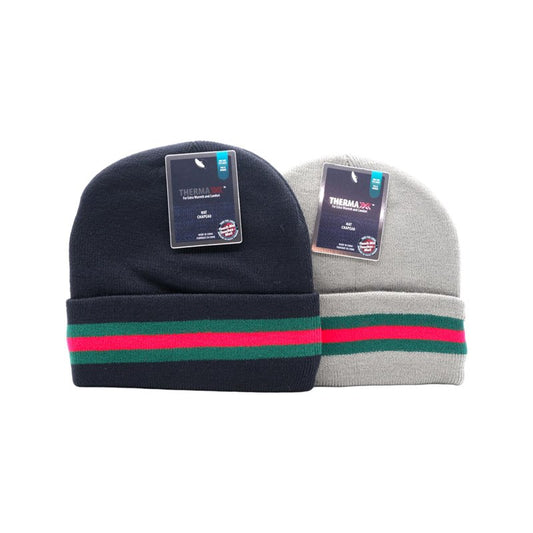 Thermaxx Stripe Red & Green Beanie (12 Pack)