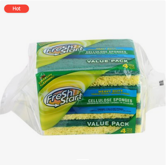 Cellulose Sponge Heavy Duty Green (4 Pack)