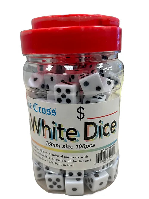 100 Count White Dice in Jar