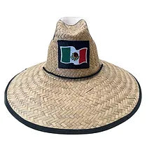 Straw Hat W/ Mexic Flag Waving Patch