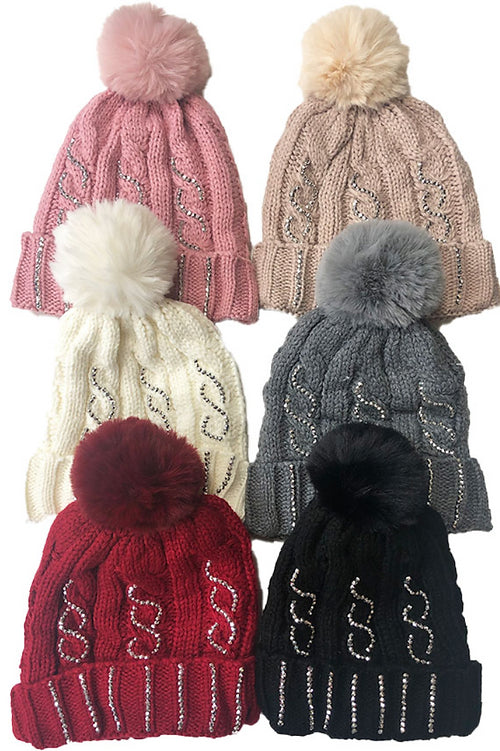 Women Winter Beanies W/ Rhinestone (12 Pack)