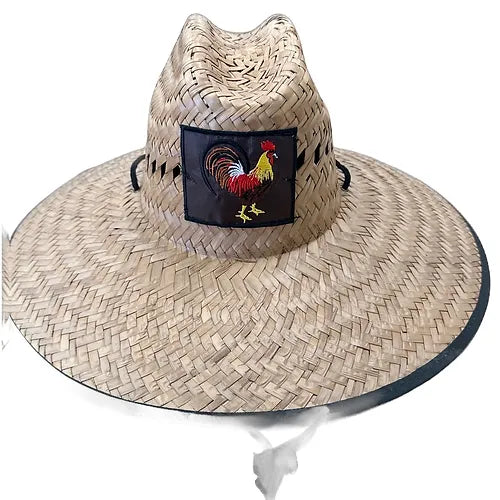 Straw Hat W/ Rooster Patch