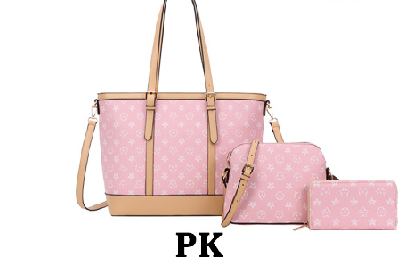 3 In Printed Design  Handle Bag W/ Crossbody and Wallet Set