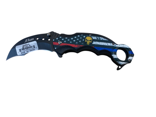 Spring Assisted Pocket Knife- American Flag With Gold Skull