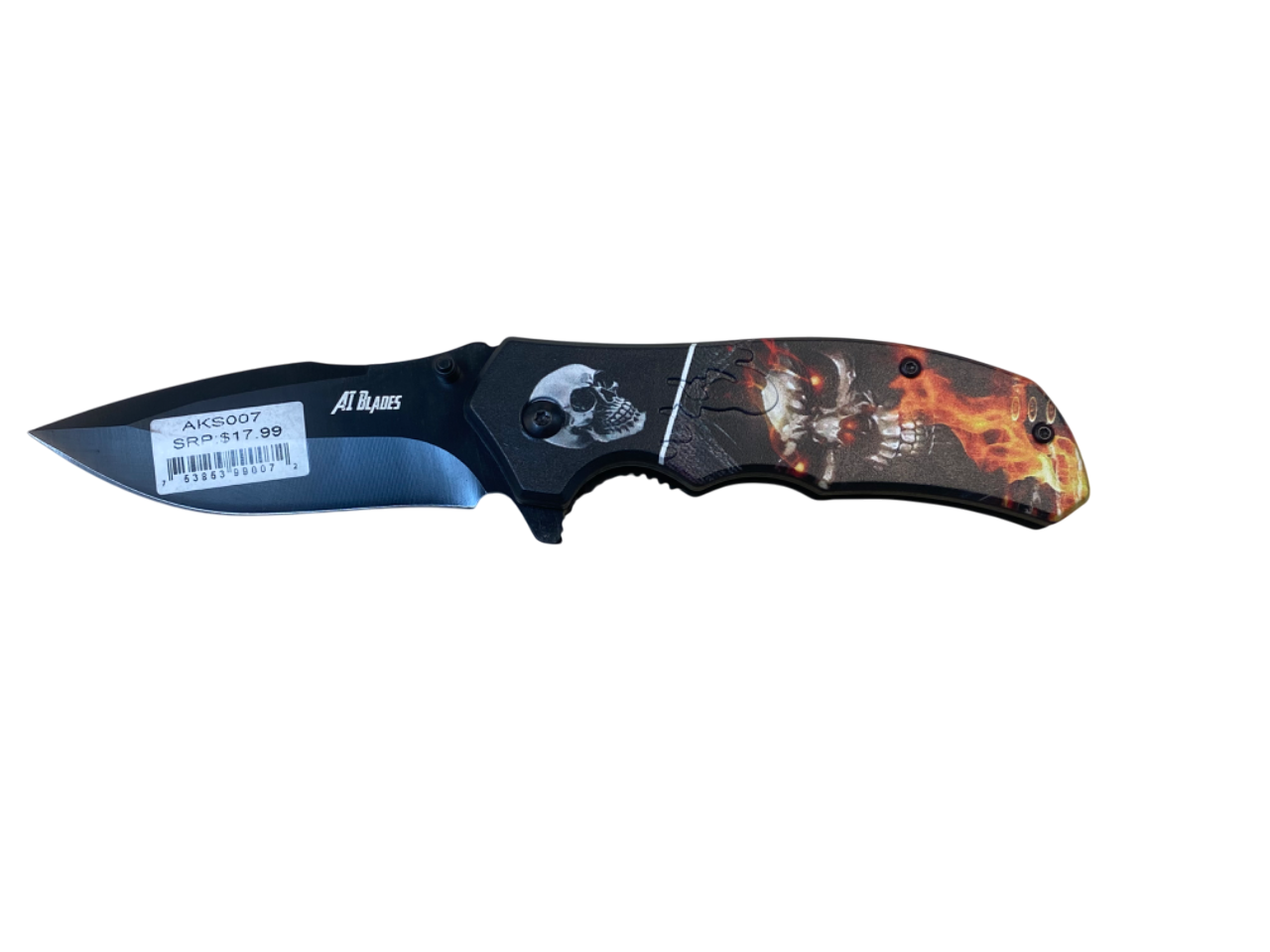 Spring Assisted Pocket Knife- Fire and Skull
