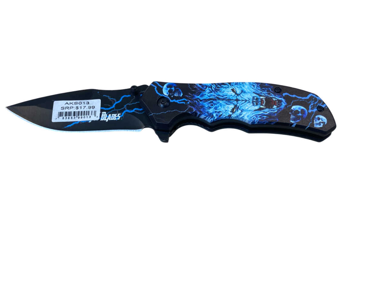 Spring Assisted Pocket Knife- Blue Wolf