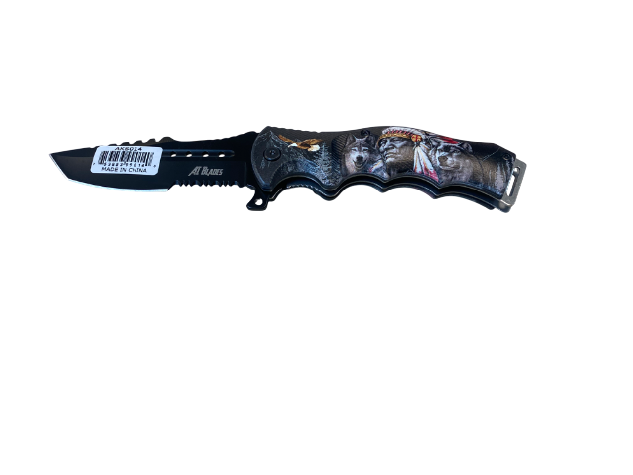 Spring Assisted Pocket Knife- Native American and Wolves