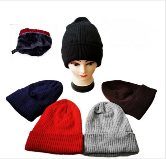 Solid Color Beanies with Fur Inside