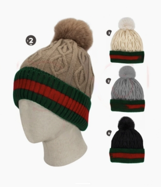 Striped Beanie W/ Pom (12 Pack Assorted)