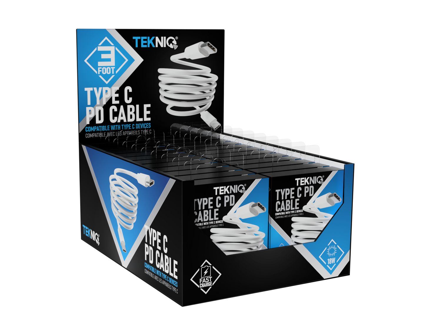 3 Foot Type-C PD cable in (24 Pack Box) (Display Ready)